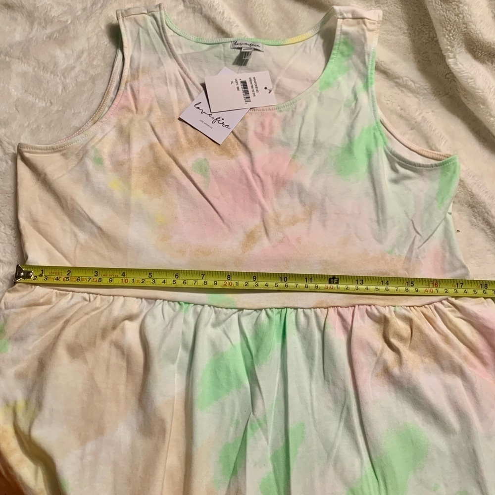 NWT Love, Fire Dress XL Jrs Pastel Green Pink TieDye Cotton Mini Sleeveless NEW - Picture 12 of 16